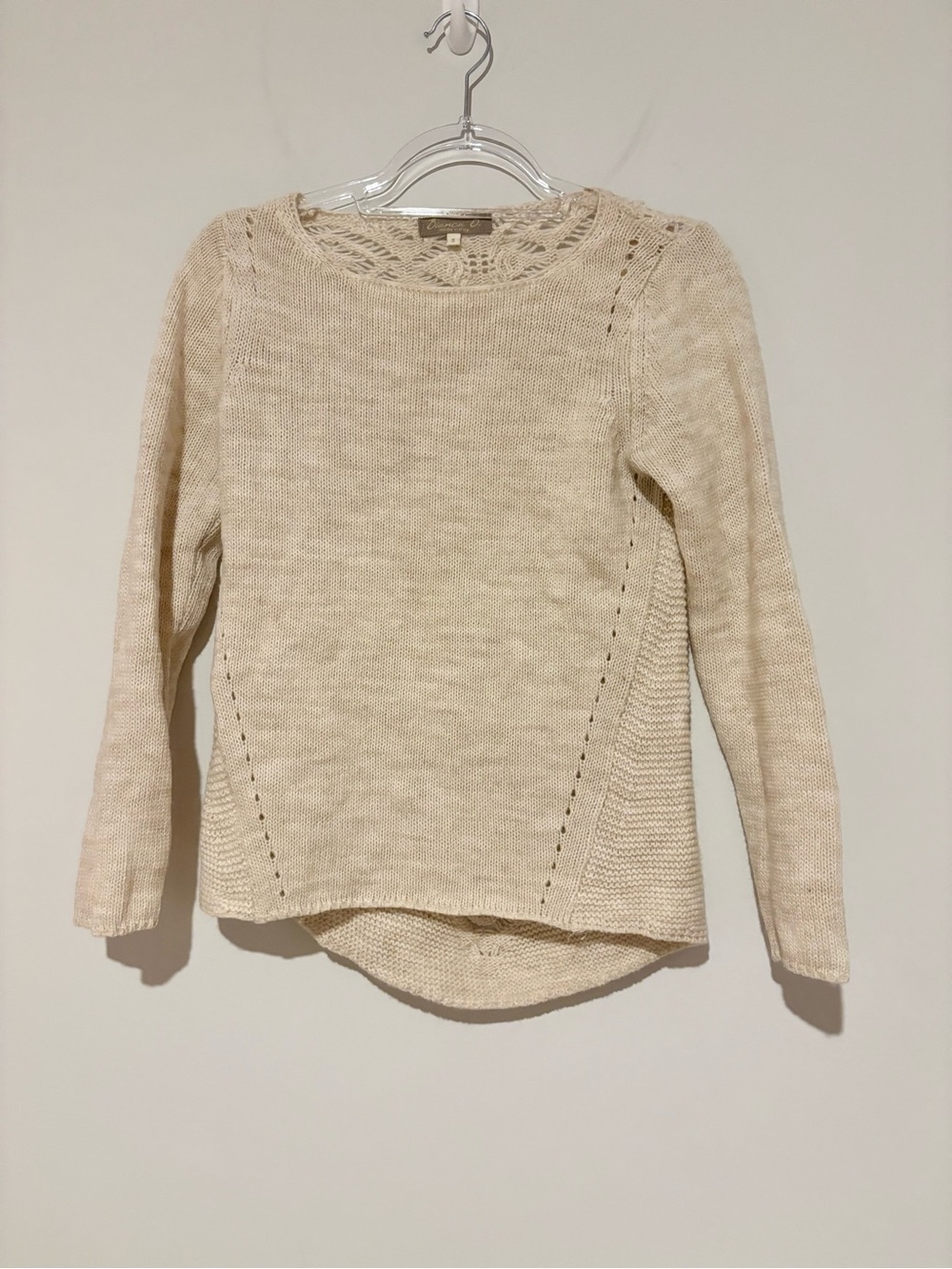 Bianca B wool Open Knit lace Scoop Neck Sweater Made In Italy cream beige small